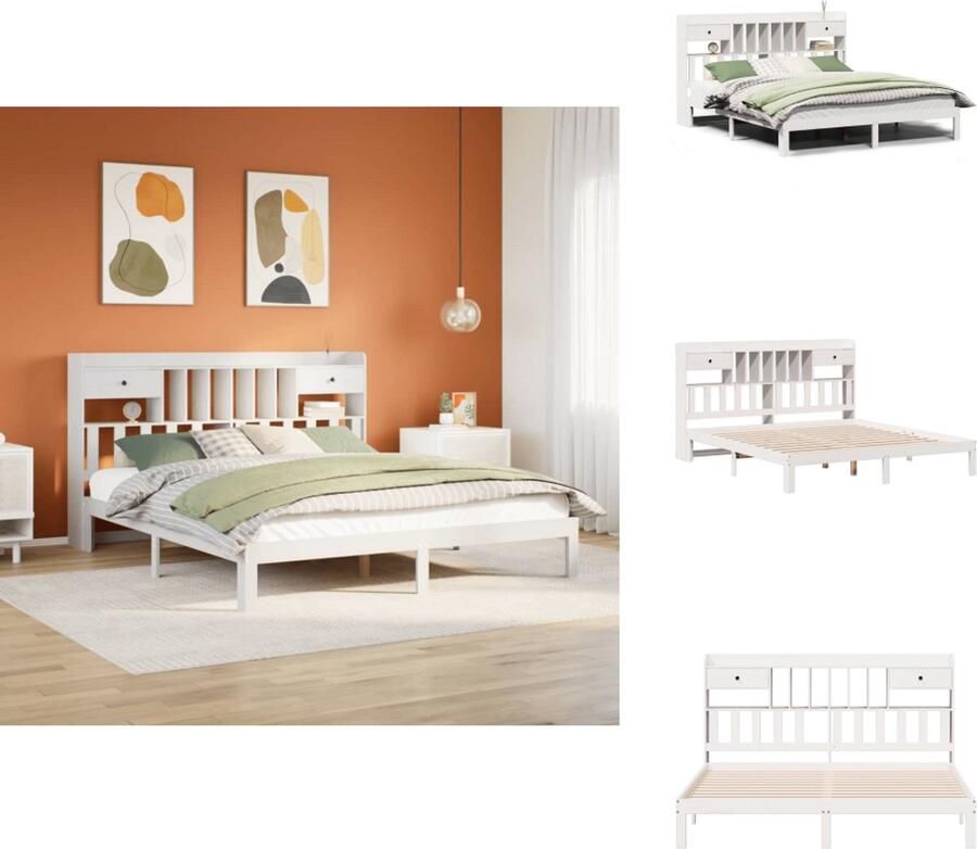 VidaXL Boekenkastbed Boekenkastbedden Bed Tweepersoonsbed Bed met boekenkast zonder matras grenenhout wit 180x200 cm