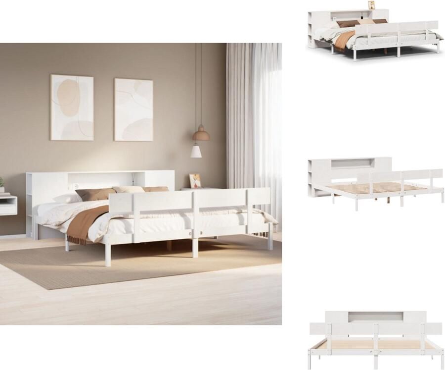 VidaXL Boekenkastbed Boekenkastbedden Bed Tweepersoonsbed Bed met boekenkast zonder matras grenenhout wit 180x200 cm