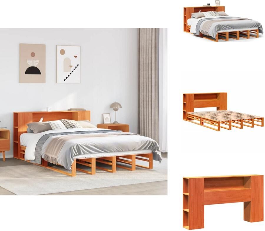 VidaXL Boekenkastbed Boekenkastbedden Bed Tweepersoonsbed Bed met boekenkast zonder matras hout wasbruin 140x200 cm