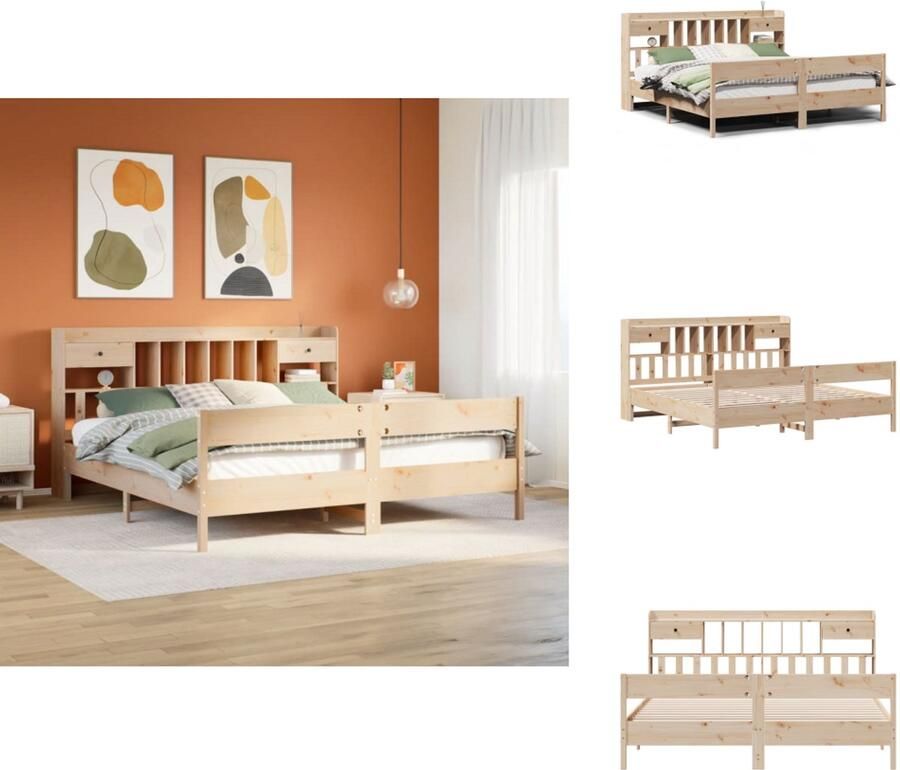 VidaXL Boekenkastbed Boekenkastbedden Bed Tweepersoonsbed Bed met boekenkast zonder matras massief grenenhout 200x200 cm