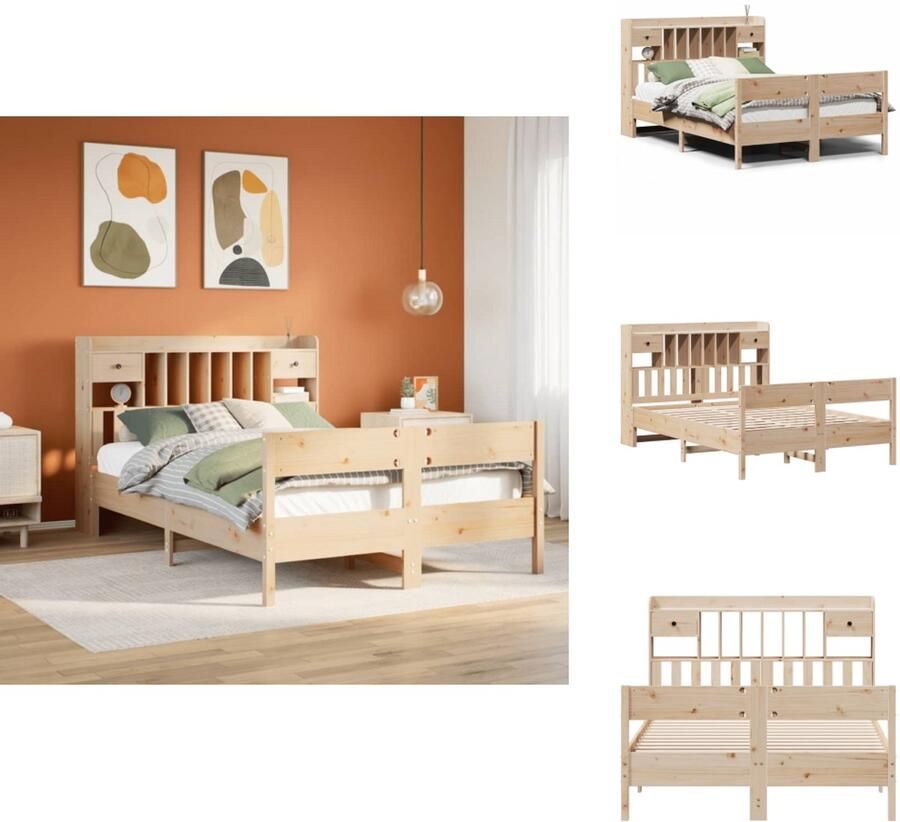 VidaXL Boekenkastbed Boekenkastbedden Bed Tweepersoonsbed Bed met boekenkast zonder matras massief grenenhout 160x200 cm