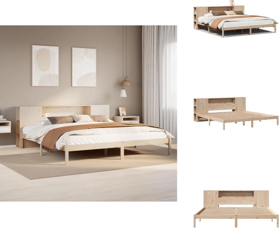VidaXL Boekenkastbed Boekenkastbedden Bed Tweepersoonsbed Bed met boekenkast zonder matras massief grenenhout 200x200 cm