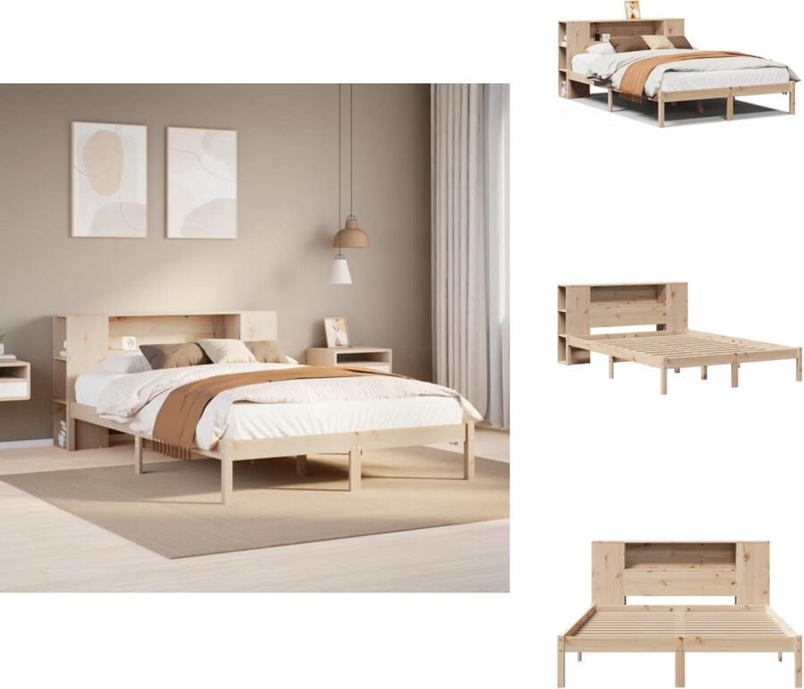 VidaXL Boekenkastbed Boekenkastbedden Bed Tweepersoonsbed Bed met boekenkast zonder matras massief grenenhout 135x190 cm