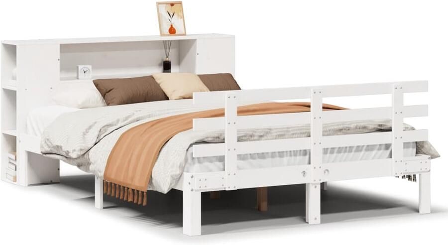 VidaXL Boekenkastbed zonder matras Wit 160x200cm Massief grenenhout