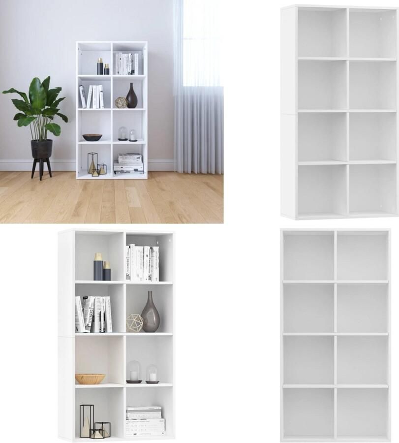 VidaXL Boekenkast dressoir 66x30x130 cm bewerkt hout wit Boekenkast Boekenkasten Boekenschap Boekenschappen