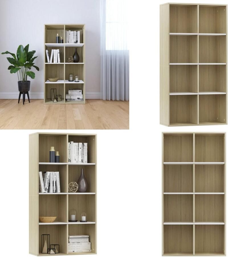 VidaXL Boekenkast dressoir 66x30x130 cm hout wit en sonoma eikenkleur Boekenkast Boekenkasten Boekenschap Boekenschappen