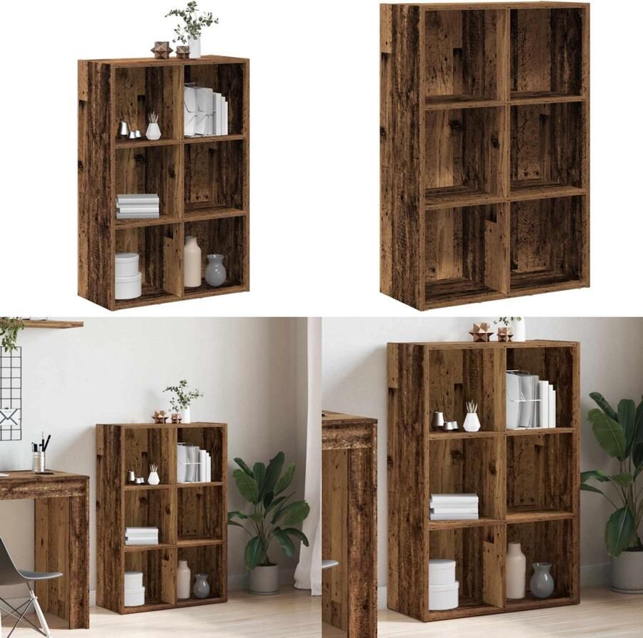VidaXL Boekenkast dressoir 66x30x98 cm bewerkt hout oud houtkleurig Boekenkast Boekenkasten Boekenschap Boekenstandaard