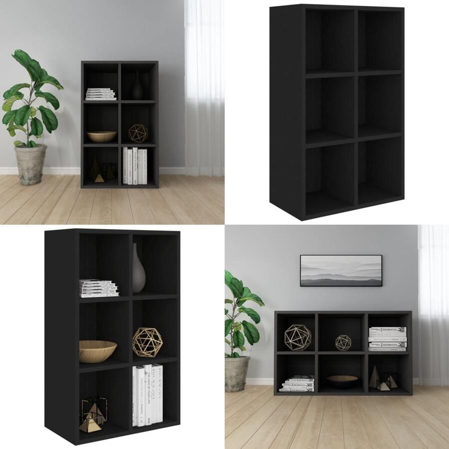 VidaXL Boekenkast dressoir 66x30x97-8 cm bewerkt hout zwart Boekenkast Boekenkasten Boekenschap Boekenschappen