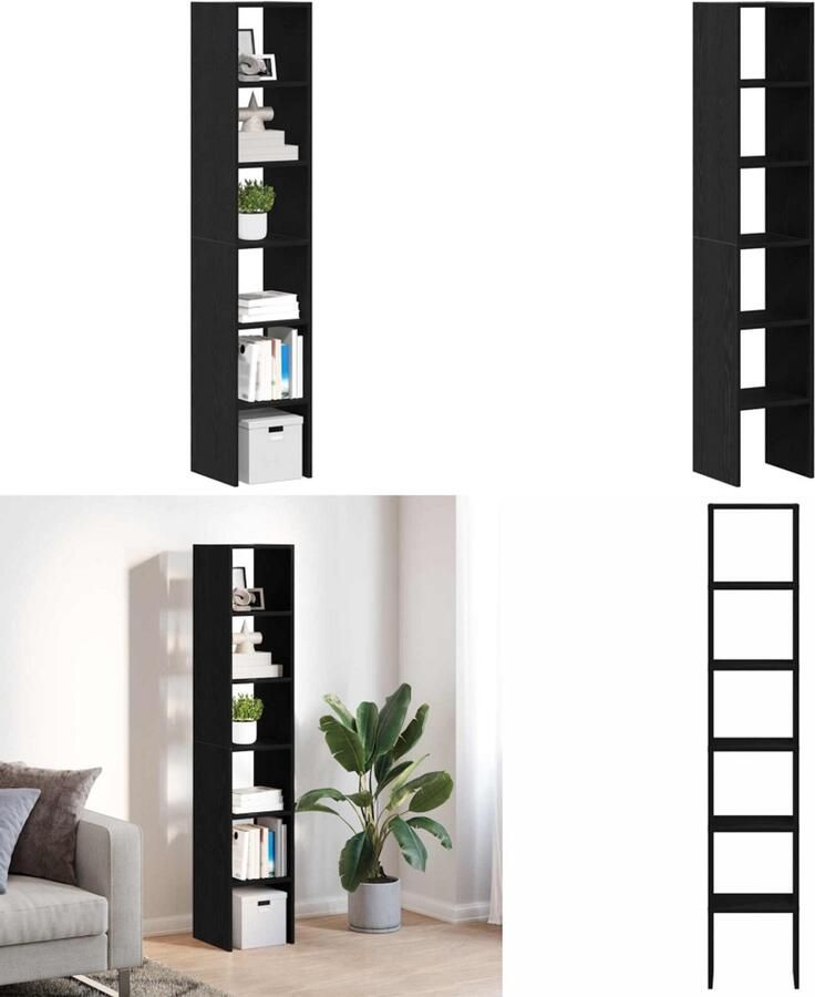 VidaXL Boekenkasten 2st stapelbaar 30x30x80cm bewerkt hout zwart eiken Boekenkast Boekenkasten Boeken Plank Schappenkast