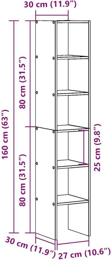 VidaXL Boekenkasten 2st stapelbaar 30x30x80cm bewerkt hout zwart eiken
