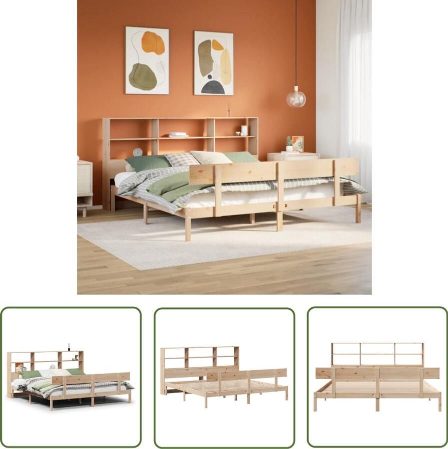 VidaXL Bed met boekenkast zonder matras massief grenenhout 200x200 cm Massief Houten Bed Boekenkasten Bed Grenen Hout Bed Tweepersoons Bed Met Opbergruimte