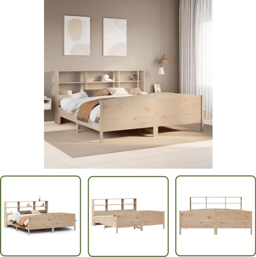 VidaXL Boekenkasten Bed Massieve Houten Bedden Bed met boekenkast zonder matras massief grenenhout 200x200 cm Slaapkamersdecoratie Houten Bed Frames Vintage Bed