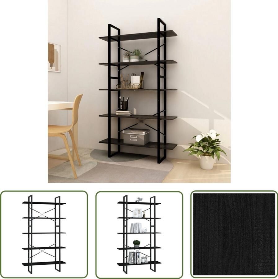 VidaXL Boekenkastenset Zwart Grenenhout 2 stuks Boekenkast Bibliotheek Hout Industrieel Design Zwarte Kleur Grenenhout Staal Opslagruimte Woonaccessoires - Foto 2