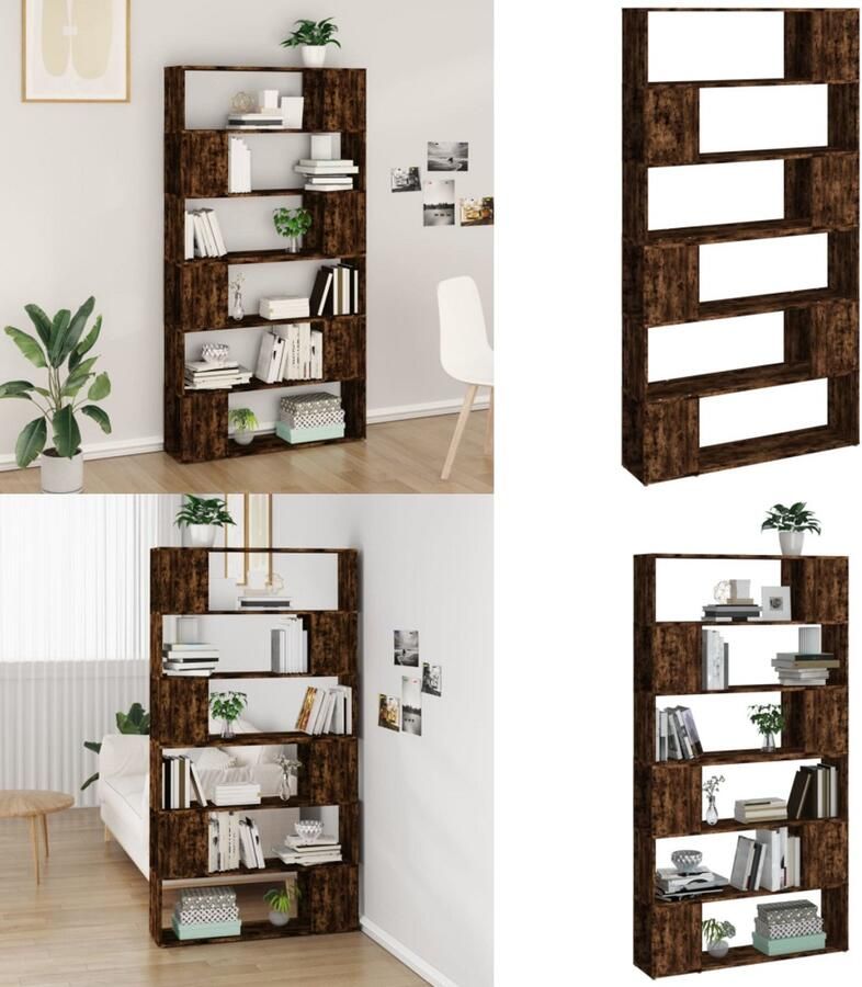 The Living Store Boekenkast Gerookt Eiken 100 x 24 x 188 cm Duurzaam bewerkt hout 6 vakken Boekenkast Houten Boekenkast Vintage Boekenkast Bruine Boekenkast Boekenplank