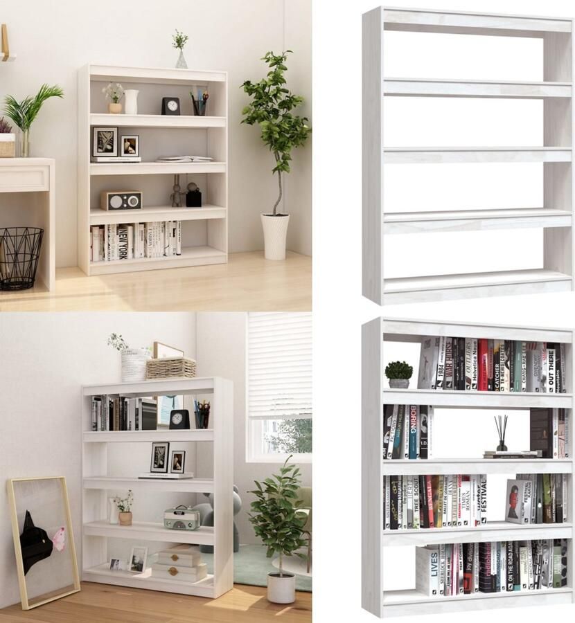 VidaXL Boekenkast kamerscherm 100x30x135 5 cm massief grenenhout wit Boekenkast Boekenkasten Houten Boekenschap Houten Boekenschappen