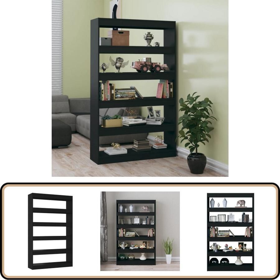 VidaXL Boekenkast kamerscherm 100x30x166 cm Zwart Boekenkast Bibliotheek Houten Kast Zwarte Kast Kamer Scheidingswand