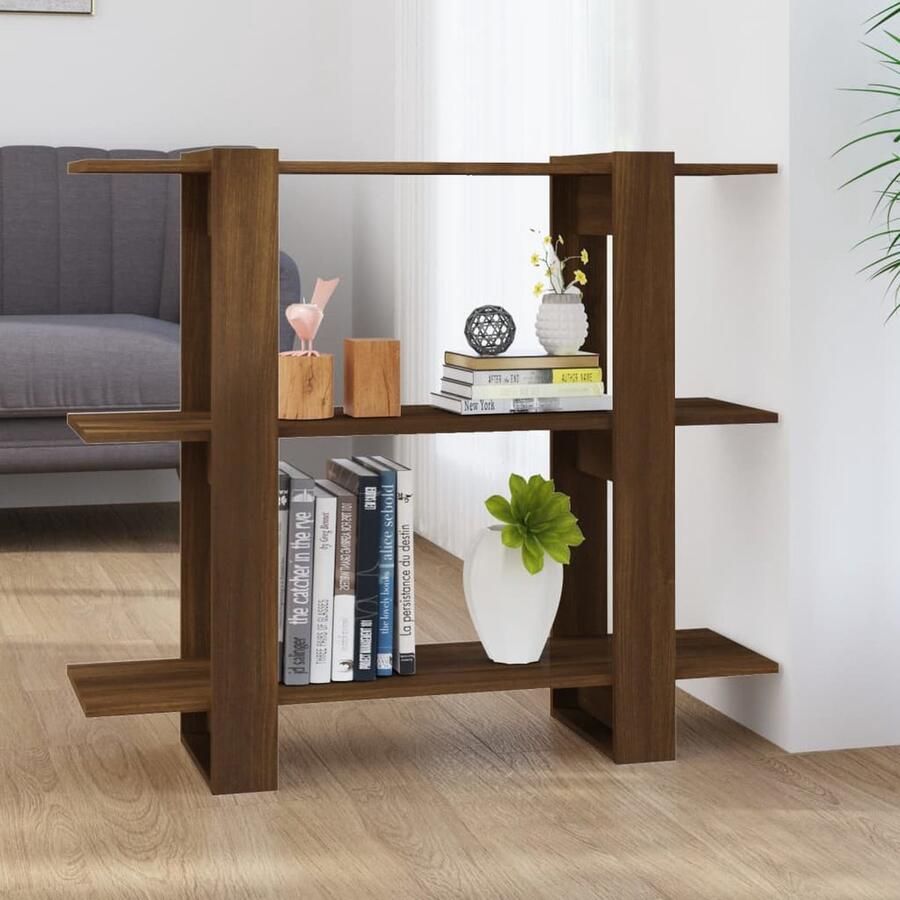 VidaXL Boekenkast kamerscherm 100x30x87 cm Bruin eiken Boekenkast Boekenplank Houten Kast Opslagkast Kamerdivider Scheidingswand Bruine Eiken - Foto 2