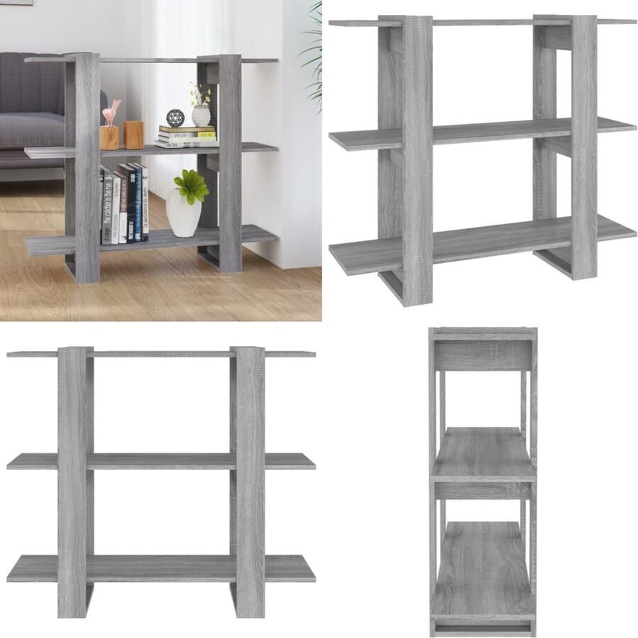 VidaXL Boekenkast kamerscherm 100x30x87 cm grijs sonoma eikenkleurig Boekenkast Boekenkasten Kast Opbergkast