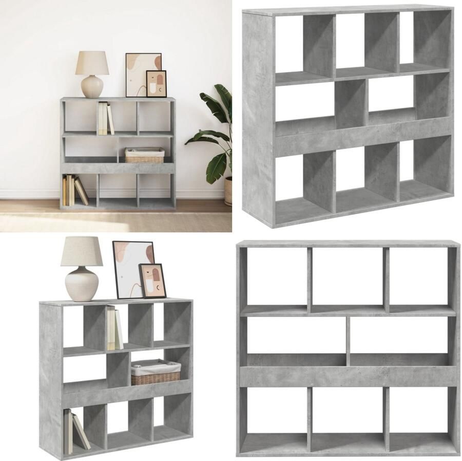 VidaXL Boekenkast kamerscherm 100x33x94 5 cm betongrijs Boekenkast Boekenkasten Boeken Plank Schappenkast