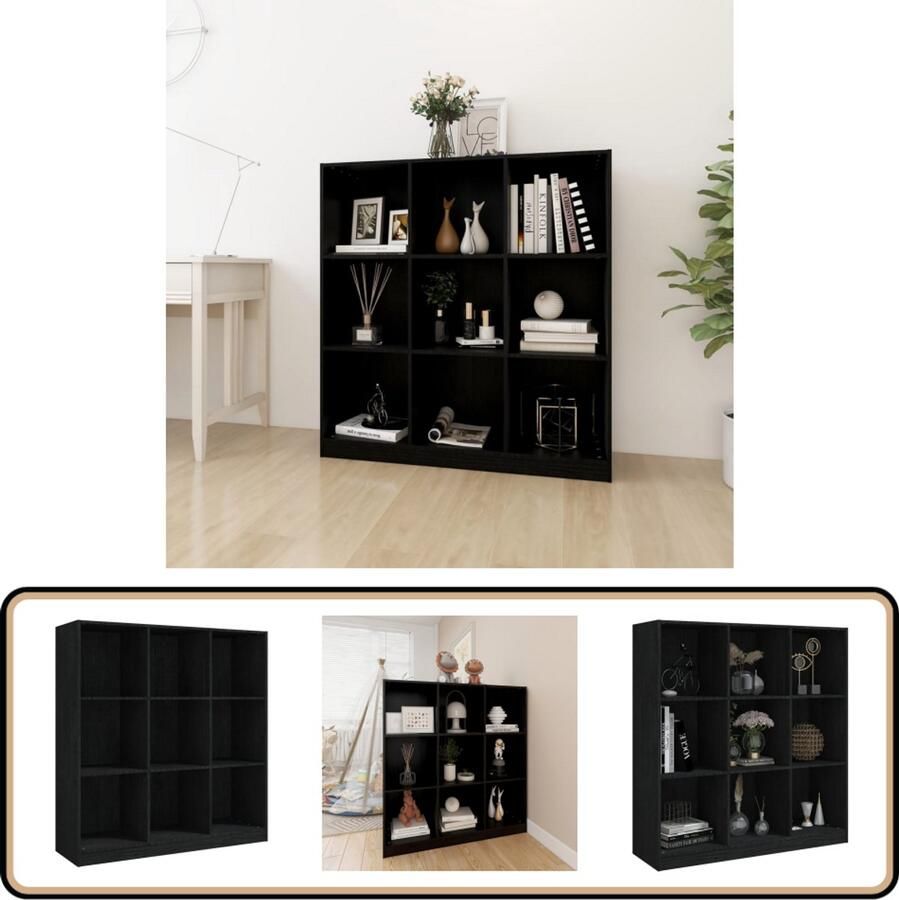 VidaXL Boekenkast kamerscherm 104x33 5x110 cm Zwart Boekenkast Houten Boekenkast Bibliotheek Opbergkast Kamerdivider Zwarte Boekenkast Grenenhouten Boekenkast