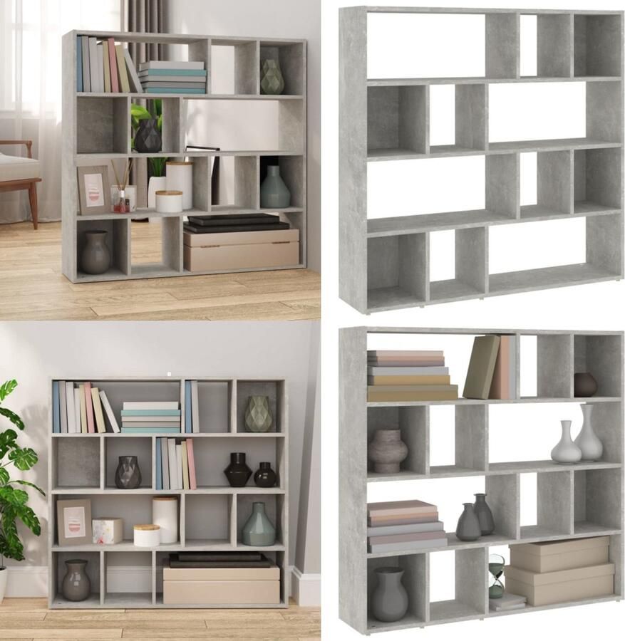 VidaXL Boekenkast kamerscherm 105x24x102 cm betongrijs Boekenkast Boekenkasten Kamerscherm Kamerschermen