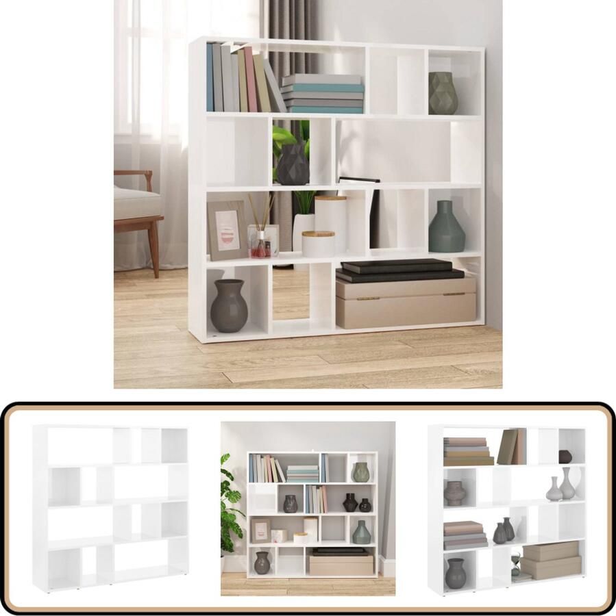 VidaXL -Boekenkast kamerscherm-105x24x102-cm-hoogglans-wit