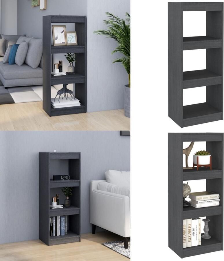 VidaXL Boekenkast kamerscherm 40x30x103 5 cm massief grenenhout grijs Boekenkast Boekenkasten Houten Boekenkast Kamerscherm