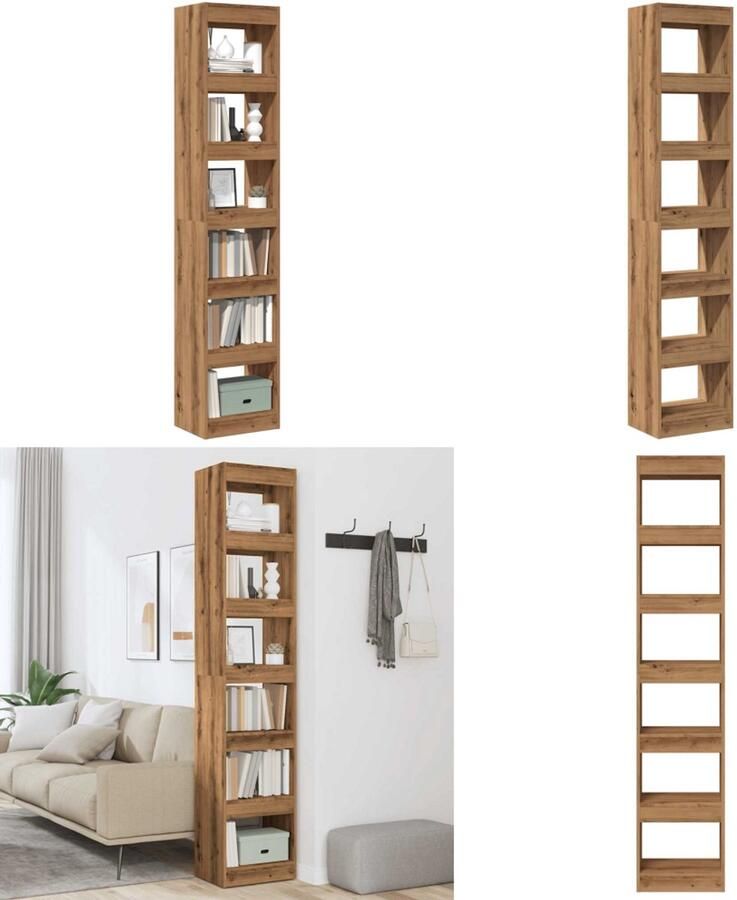 VidaXL Boekenkast kamerscherm 40x30x198 cm artisanaal eikenkleur Boekenkast Boekenkasten Boekenschap Boekenstandaard