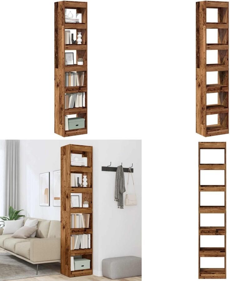 VidaXL Boekenkast kamerscherm 40x30x198 cm oud houtkleurig Boekenkast Boekenkasten Boekenschap Boekenstandaard