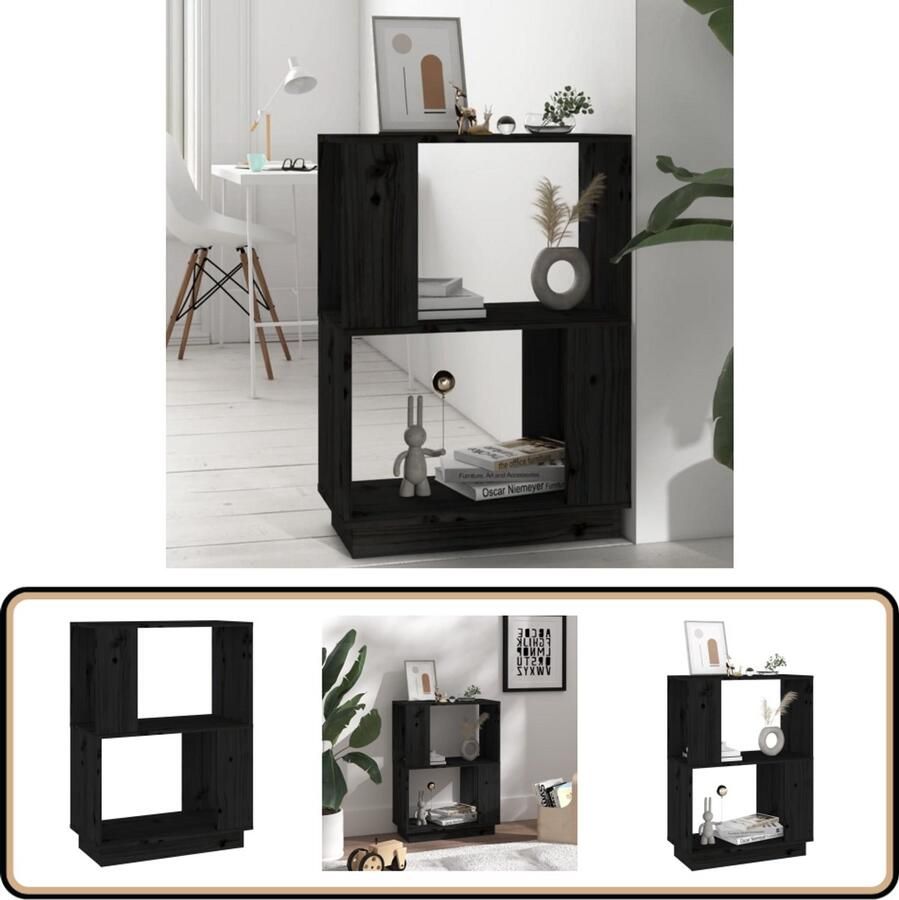 VidaXL Boekenkast kamerscherm 51x25x70 cm massief grenenhout zwart