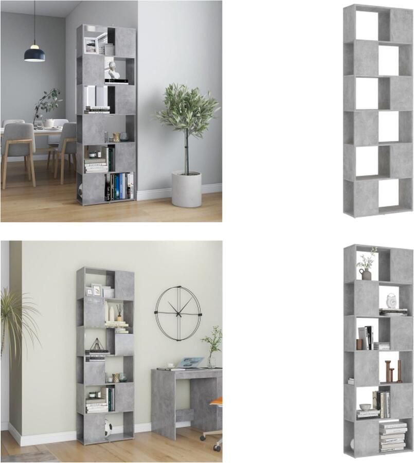 VidaXL Boekenkast kamerscherm 60x24x186 cm bewerkt hout betongrijs Boekenkast Boekenkasten Boekenschap Boekenschappen