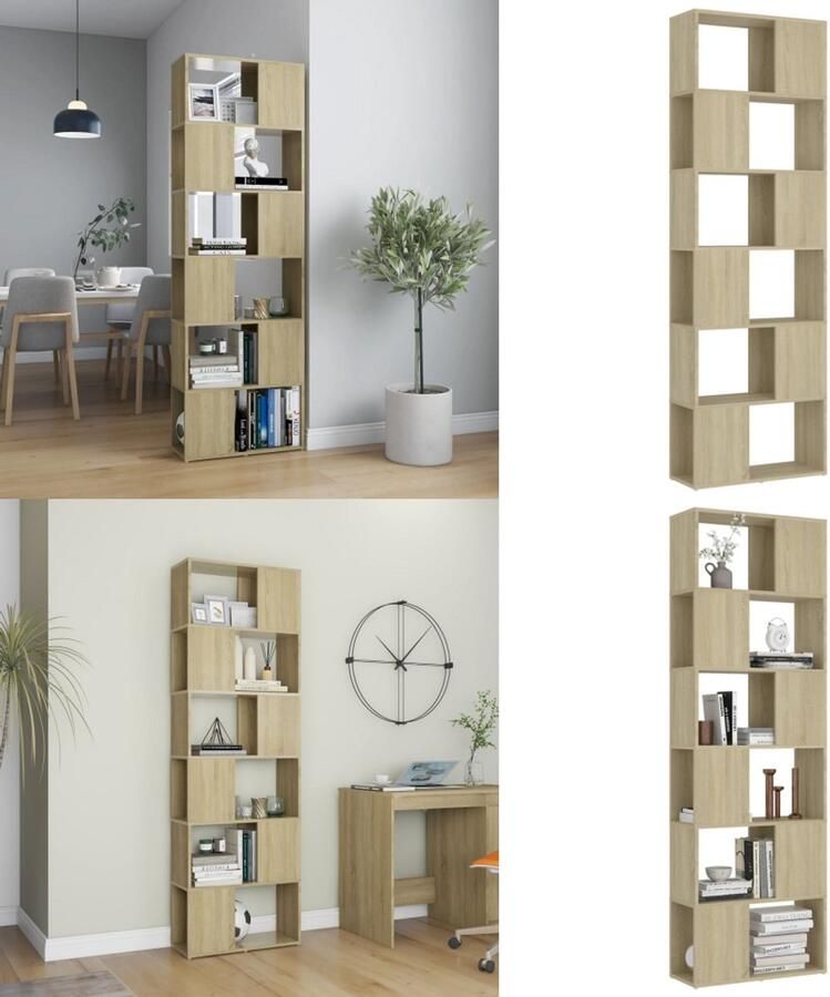 VidaXL Boekenkast kamerscherm 60x24x186 cm bewerkt hout sonoma eiken Boekenkast Boekenkasten Boekenschap Boekenschappen