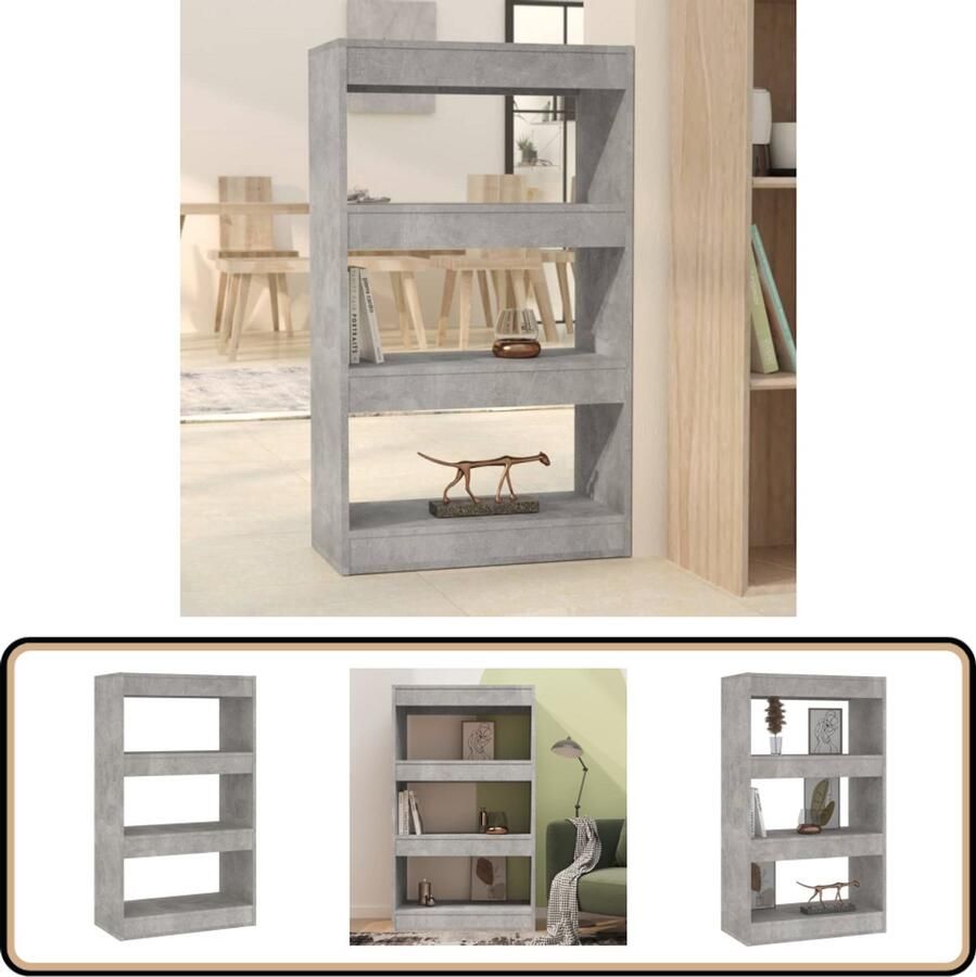 VidaXL Boekenkast kamerscherm 60x30x103 cm Betongrijs Boekenkast Boekenplank Opbergkast Kamerindeling Woonkamerdecoratie Grijze Meubels Houtsoort Stapelbare Boekenrekken Tv Stand Livingroom Furniture Home Storage Solutions