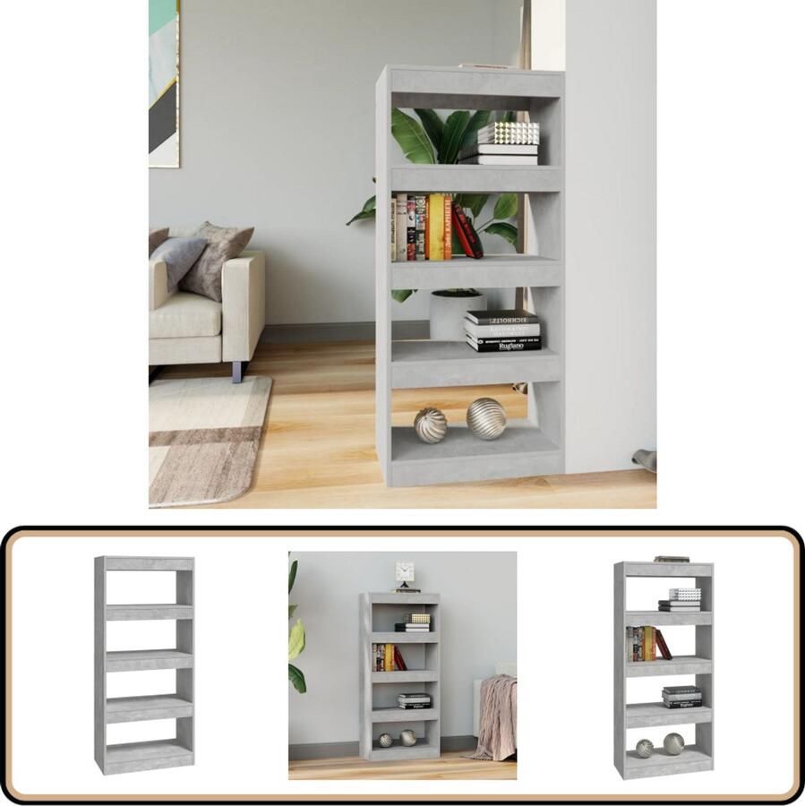 VidaXL Boekenkast Kamerscherm 60x30x135 cm Betongrijs Boekenkast Houten Boekenkast Kamer Scheidingswand Grijze Boekenkast Betonnen Grijs