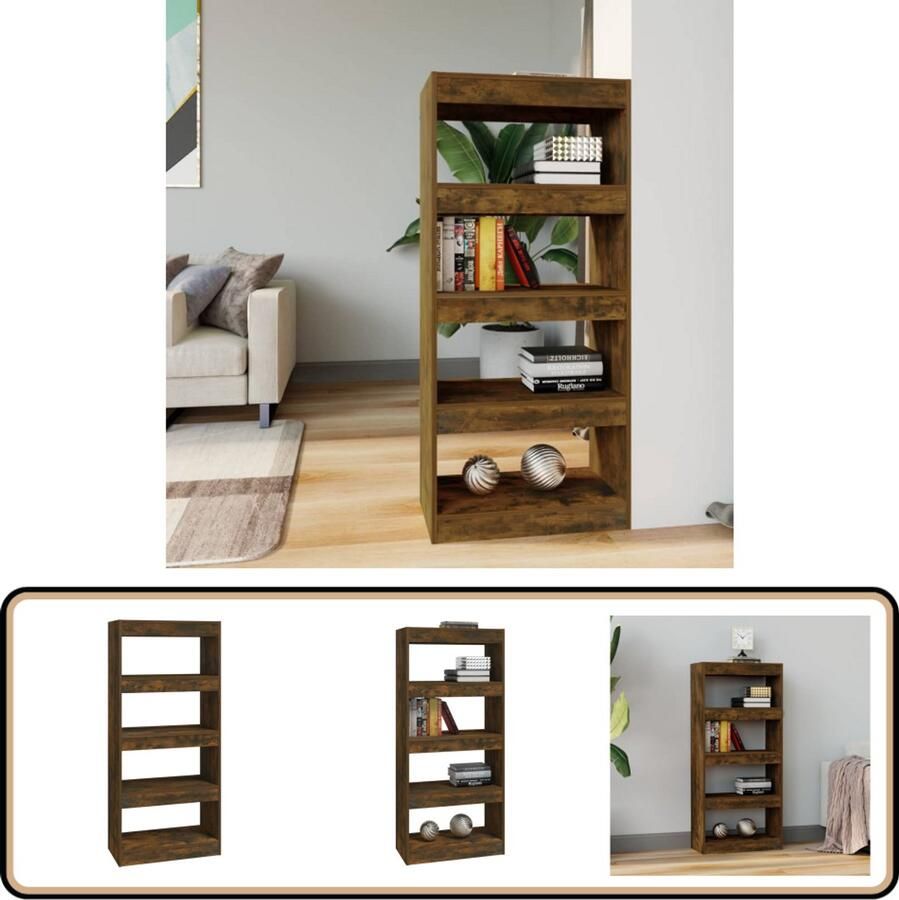 VidaXL Boekenkast Kamerscherm 60x30x135 cm Gerookt Eiken Boekenkast Houten Boekenkast Kamer Scheidingswand Bruine Boekenkast Vintage Boekenkast