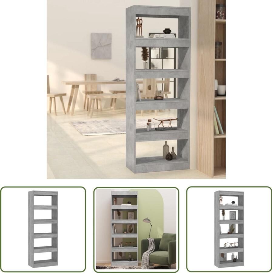 VidaXL Boekenkast Kamerscherm 60x30x166 cm Betongrijs Boekenkast Boekenplank Opslagmeubilair Kamerindeling Scheidingswand - Foto 2