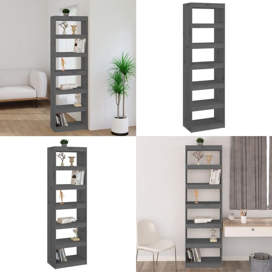 VidaXL Boekenkast kamerscherm 60x30x199 5 cm massief grenenhout grijs Boekenkast Boekenkasten Opbergkast Kast