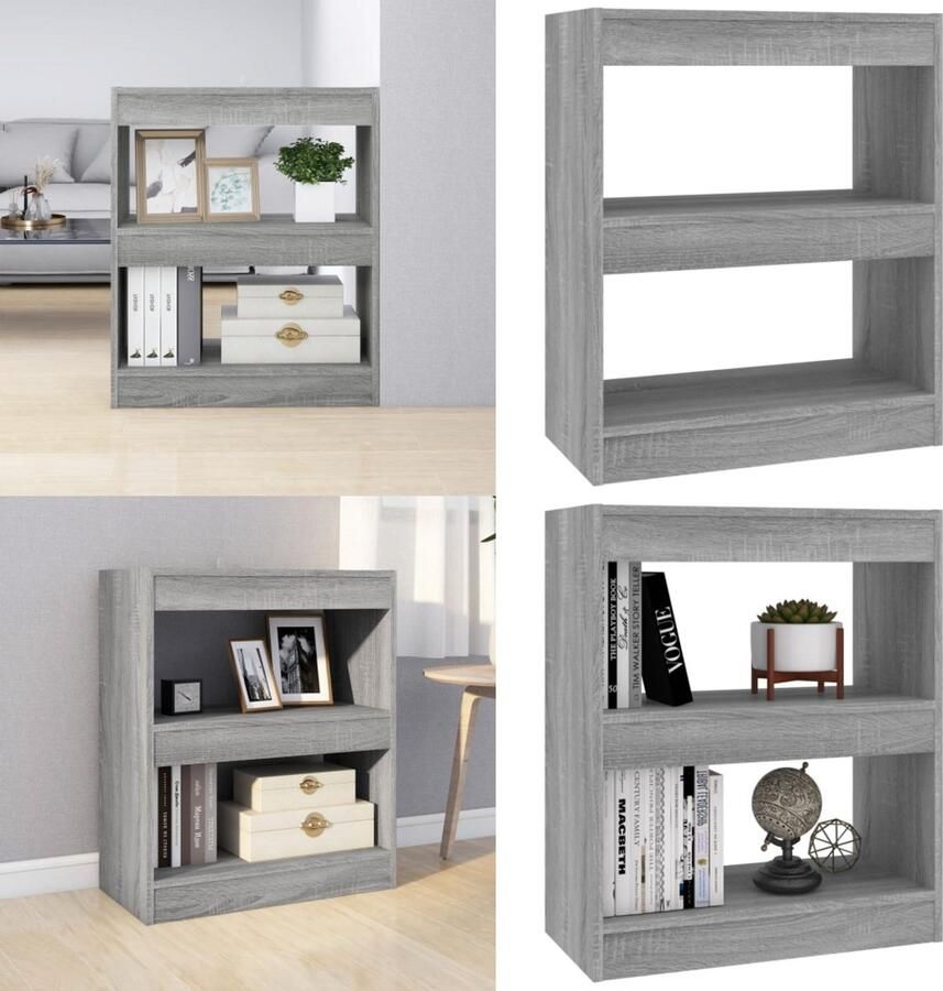 VidaXL Boekenkast kamerscherm 60x30x72 cm grijs sonoma eikenkleurig Boekenkast Boekenkasten Kast Opbergkast
