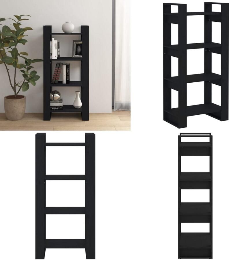 VidaXL Boekenkast kamerscherm 60x35x125 cm massief hout zwart Boekenkast Boekenkasten Boeken Kast