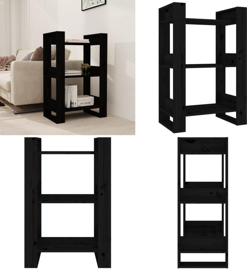 VidaXL Boekenkast kamerscherm 60x35x91 cm massief grenenhout zwart Boekenkast Boekenkasten Boeken Kast