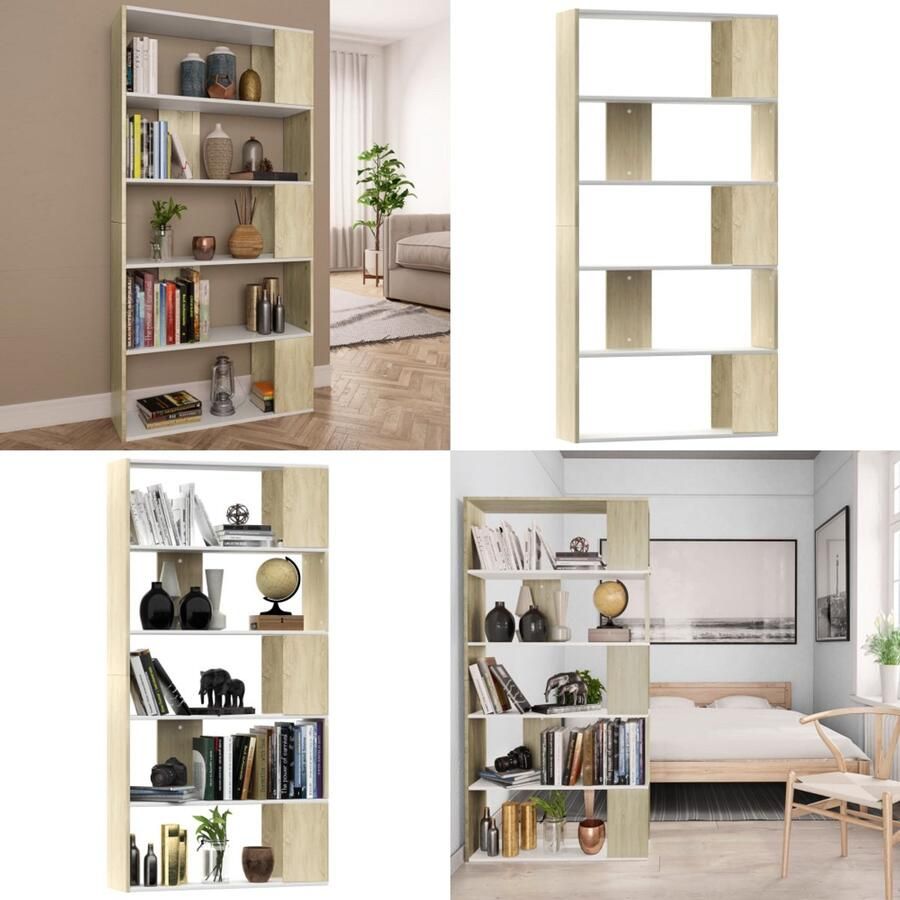 VidaXL Boekenkast kamerscherm 80x24x159 cm wit en sonoma eikenkleurig Boekenkast Boekenkasten Boekenschap Boekenschappen