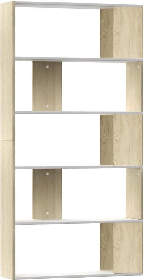 VidaXL Boekenkast 80x24x159 cm Wit en Sonoma Eiken Boekenkast Bibliotheek Houten Boekenkast Witte Boekenkast Sonoma Eiken Boekenkast Boekenplank Opslagruimte Interieurbouw Woonkamer Meubilair Slaapkamer Meubilair
