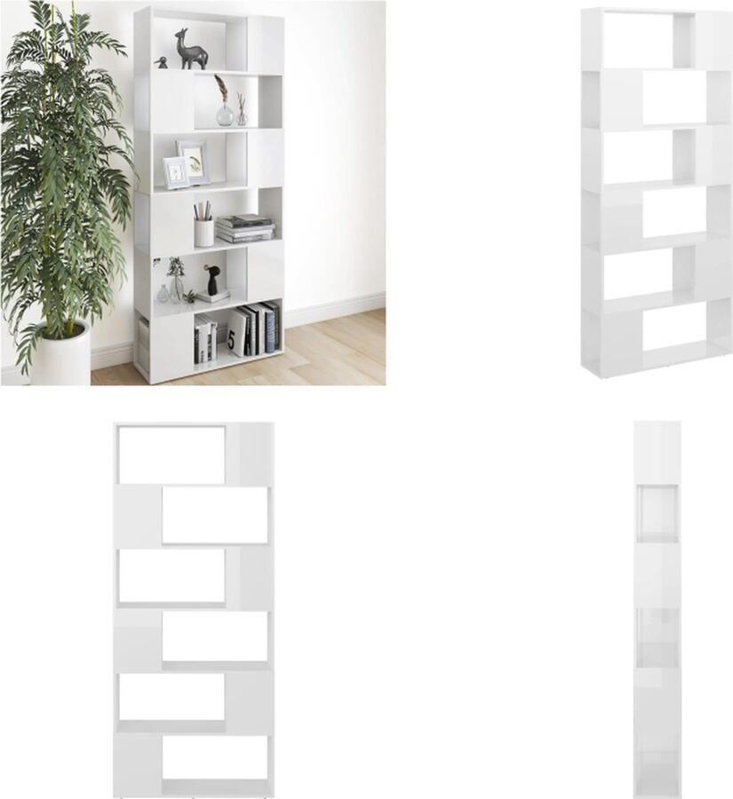 VidaXL Boekenkast kamerscherm 80x24x186 cm bewerkt hout hoogglans wit Boekenkast Kamerscherm Boekenkasten Kamerschermen Room Divider Room Dividers
