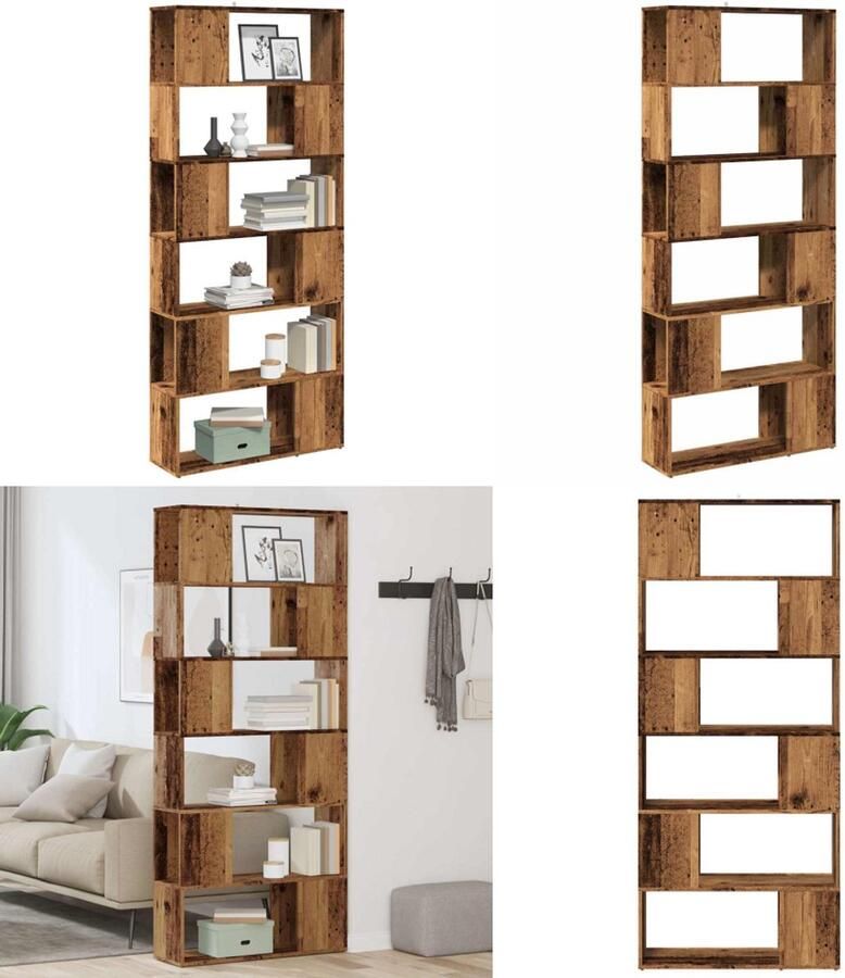 VidaXL Boekenkast kamerscherm 80x24x186 cm oud houtkleurig Boekenkast Boekenkasten Boekenschap Boekenstandaard