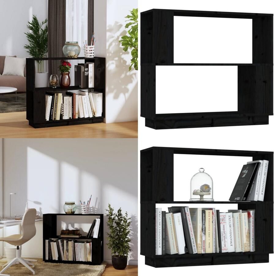 VidaXL Boekenkast kamerscherm 80x25x70 cm massief grenenhout zwart Boekenkast Boekenkasten Opbergkast Boekenrek