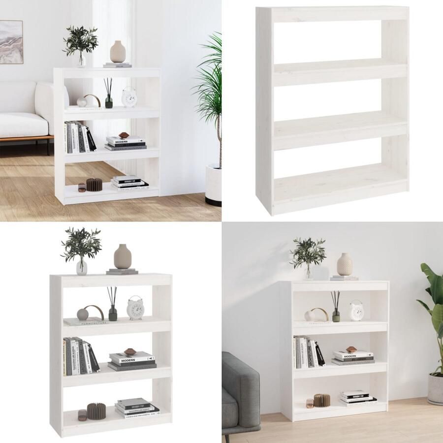 VidaXL Boekenkast kamerscherm 80x30x103 5 cm massief grenenhout wit Boekenkast Boekenkasten Opbergkast Kast