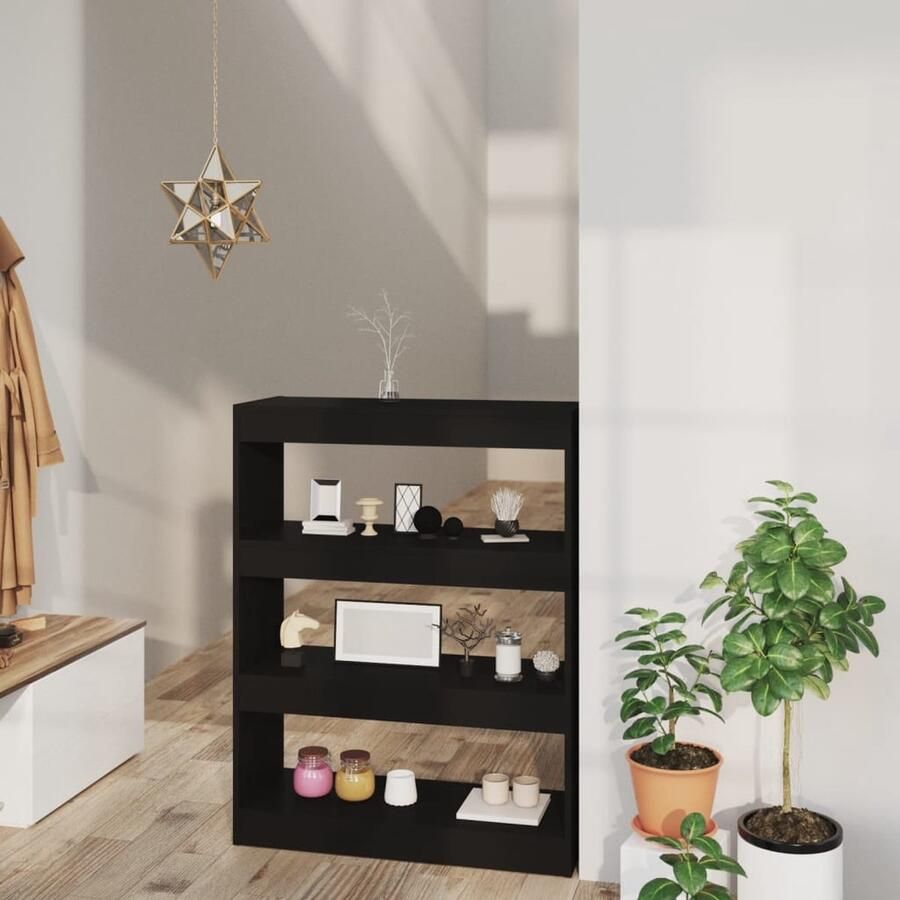 VidaXL Boekenkast kamerscherm Zwart 80x30x103 cm Boekenkast Boekenplank Zwarte Boekenkast Houtsoort Woonkamerdecoratie - Foto 2