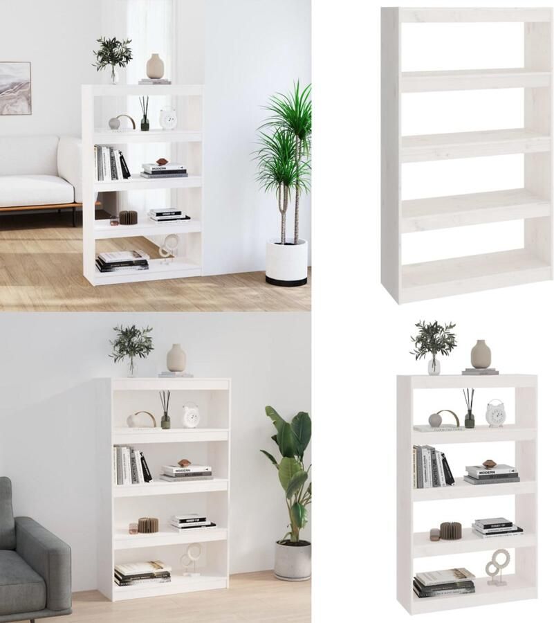 VidaXL Boekenkast kamerscherm 80x30x135 5 cm massief grenenhout wit Boekenkast Boekenkasten Opbergkast Kast