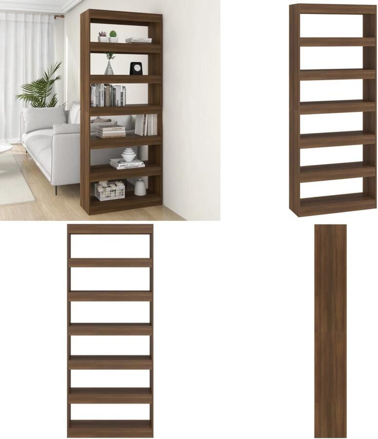 VidaXL Boekenkast kamerscherm 80x30x198 cm bewerkt hout bruin eiken Boekenkast Boekenkasten Kast Opbergkast