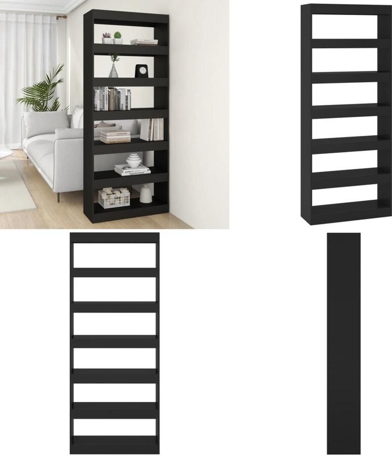 VidaXL Boekenkast kamerscherm 80x30x198 cm bewerkt hout zwart Boekenkast Boekenkasten Kast Opbergkast